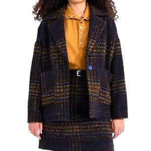 NEW MOLLY BRACKEN paletot checked coat in royal blue